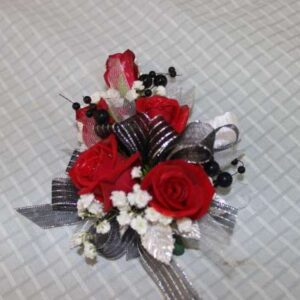 6 Red Rose and Black Corsage