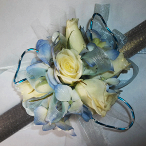 Lt. Yellow Roses Light Blue Accents Wrist Corsage