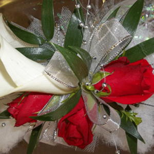 Calla Lily 3 Red Roses Corsage