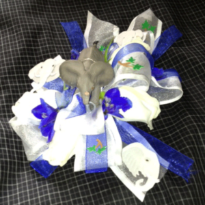 Elephants! White Roses Royal Blue Corsage