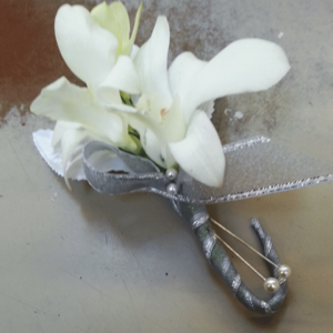 White Orchid Silver Stem Boutonniere