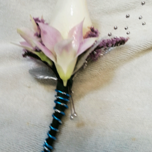 White Rose Blue Wired Stem Boutonniere