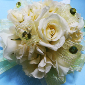 White Roses Emerald Crystals Corsage