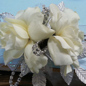 White Peonies Silver Accent Wrist Corsage