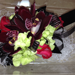 Burgundy & Green Corsage