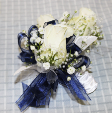 White Rose Blue Ribbon Boutonniere