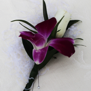 Purple Orchid White Rose Boutonniere
