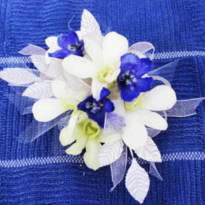 White Orchids Periwinkle Color Flowers White Ribbon Corsage