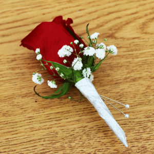Red Rose with Baby's Breath Boutonniere