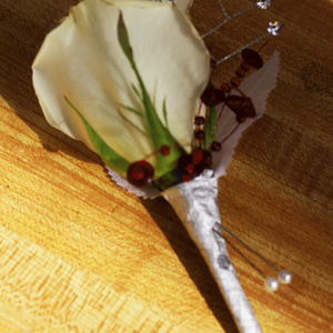 White Rose Glass Beads Boutonniere